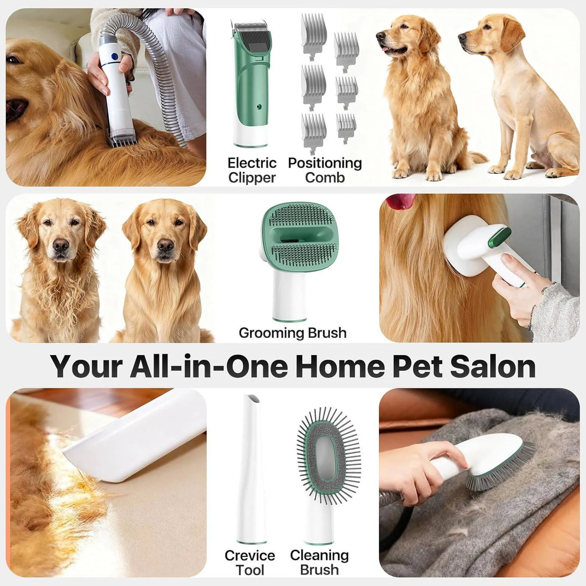 Pet Grooming Vacuum Kit 2-in-1 Clippers & Large Dustbin