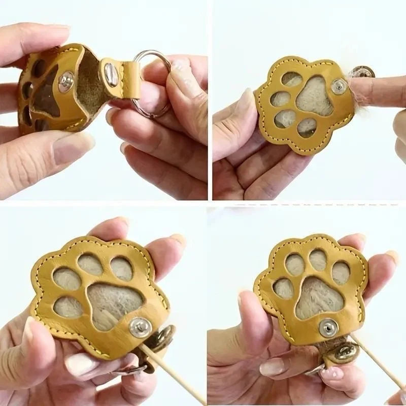 Pet Keychain Vegetable-Tanned Leather Paw Print Custom Engraving