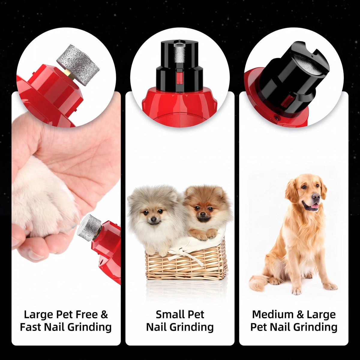 Pet Nail Grinder Dual LED USB Rechargeable Low-Noise