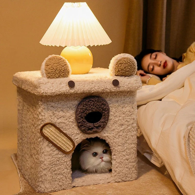 Pet Nest Semi-Enclosed Teddy Velvet Composite Wood Frame