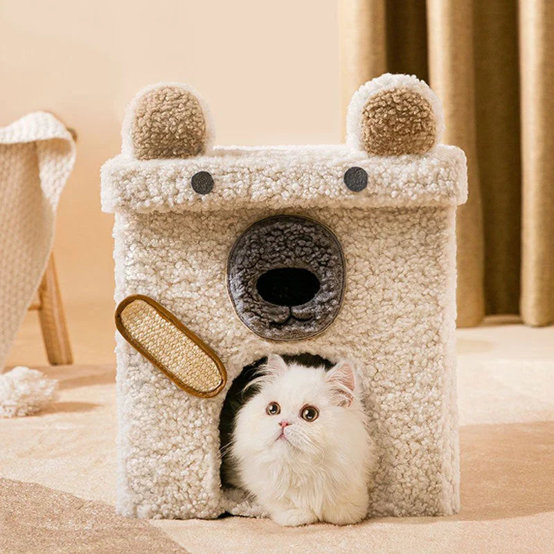 Pet Nest Semi-Enclosed Teddy Velvet Composite Wood Frame