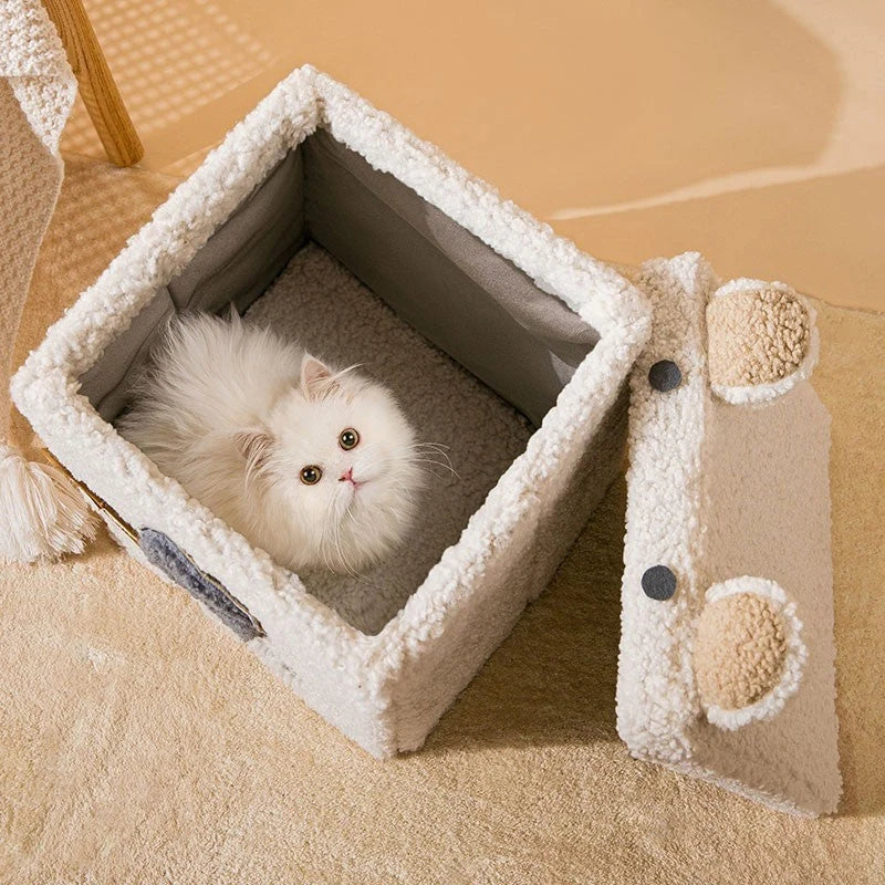 Pet Nest Semi-Enclosed Teddy Velvet Composite Wood Frame