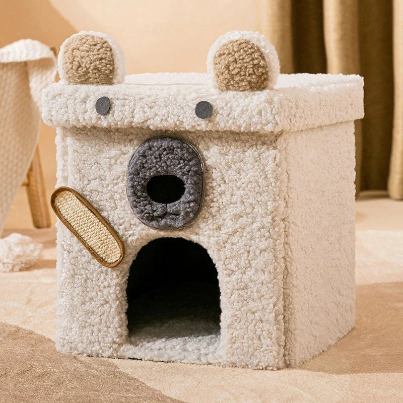 Pet Nest Semi-Enclosed Teddy Velvet Composite Wood Frame