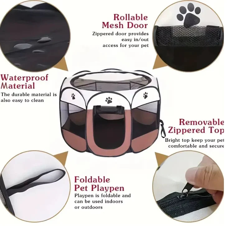 Pet Playpen Foldable Octagonal Breathable Mesh