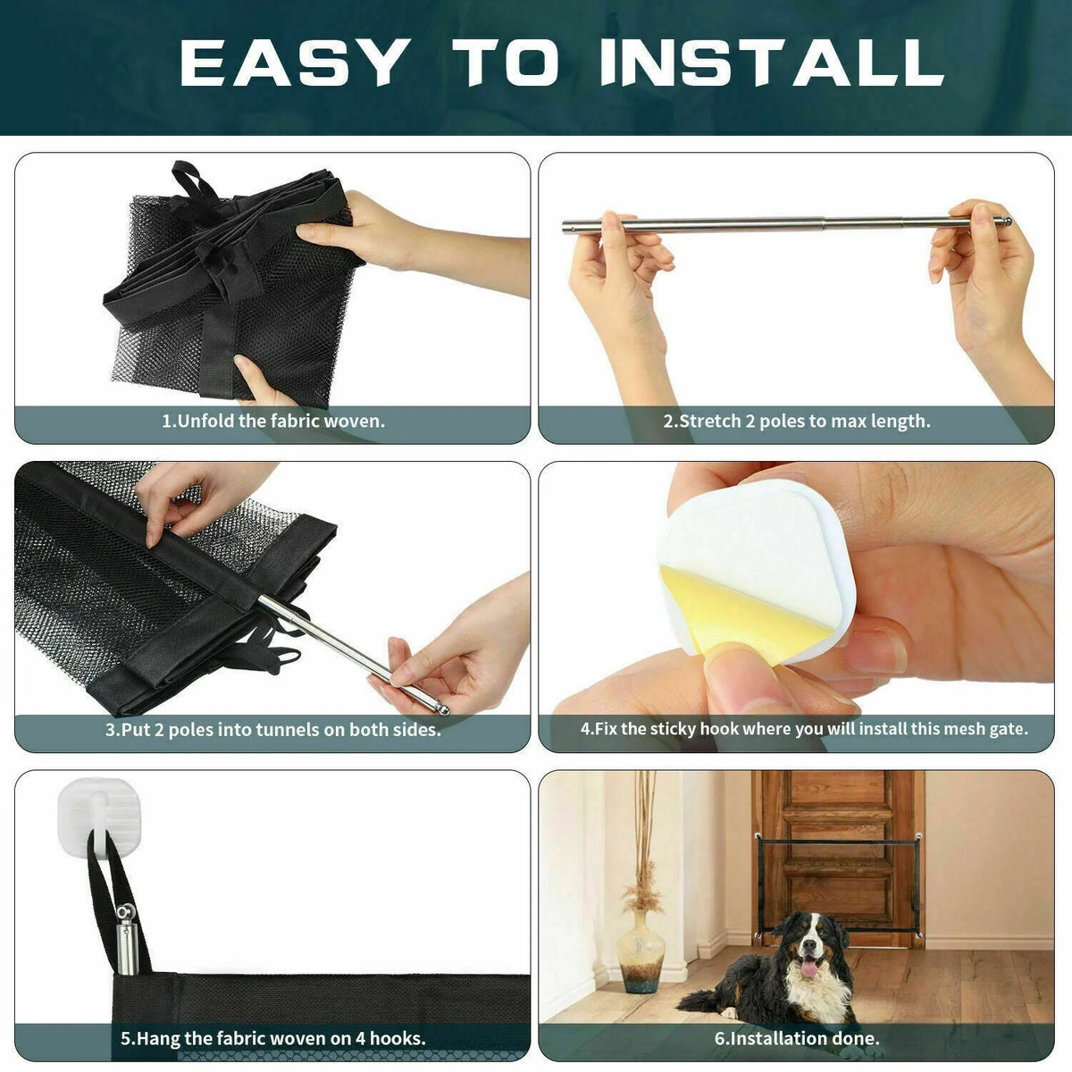 Pet Safety Gate Retractable Mesh & Stainless Steel Frame