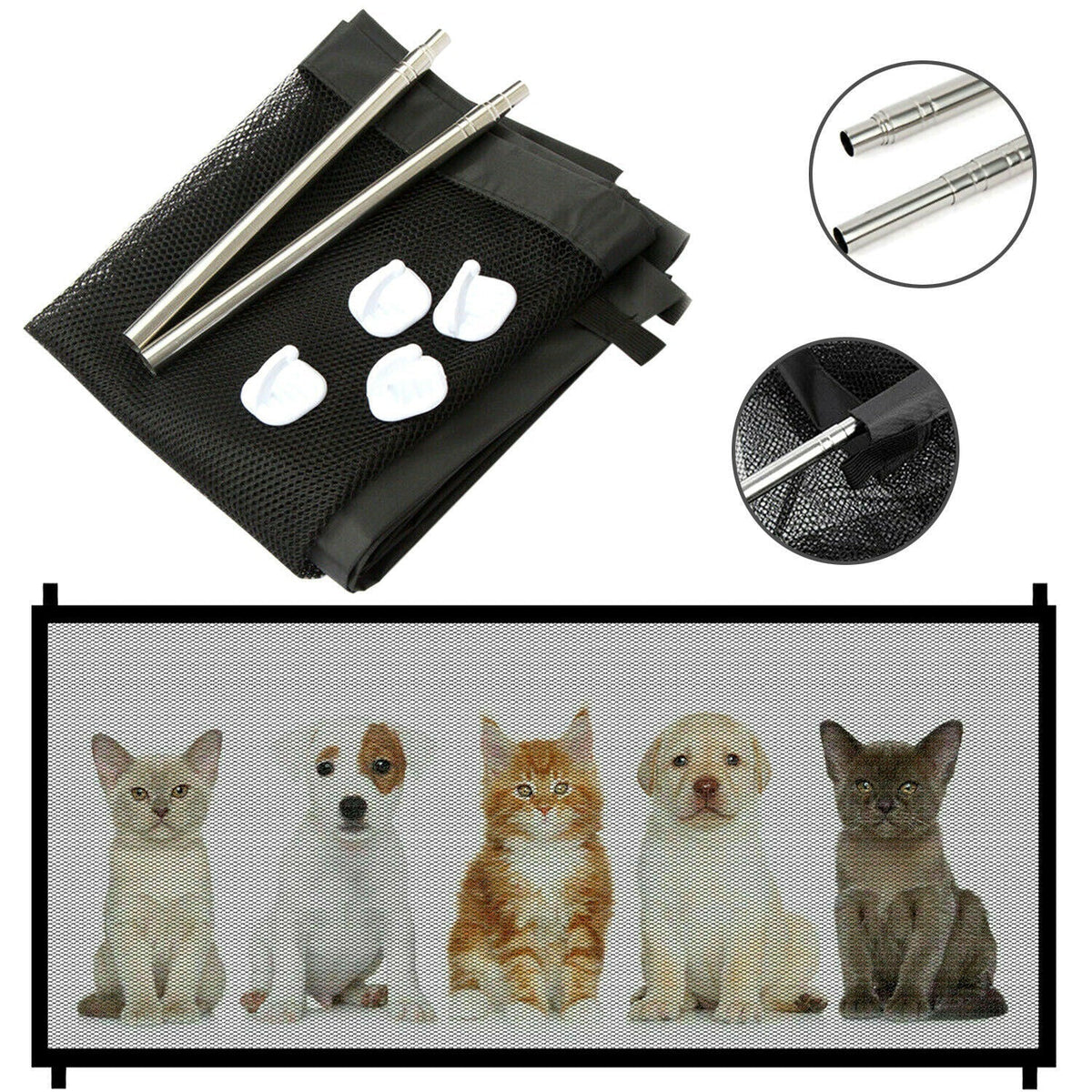 Pet Safety Gate Retractable Mesh & Stainless Steel Frame