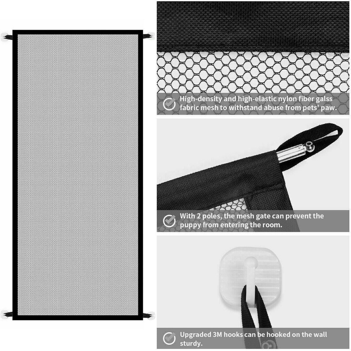 Pet Safety Gate Retractable Mesh & Stainless Steel Frame
