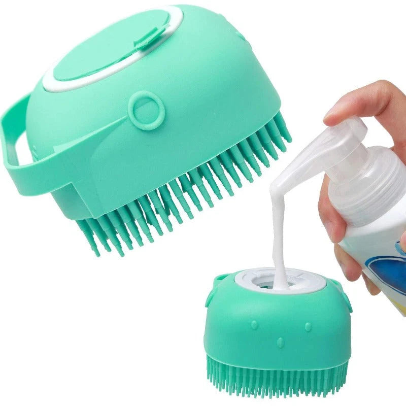 Pet Shampoo Brush 2-in-1 Dispenser & Silicone Massager