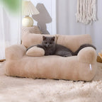 Pet Sofa Bed Plush Faux Leather Padded Armrests