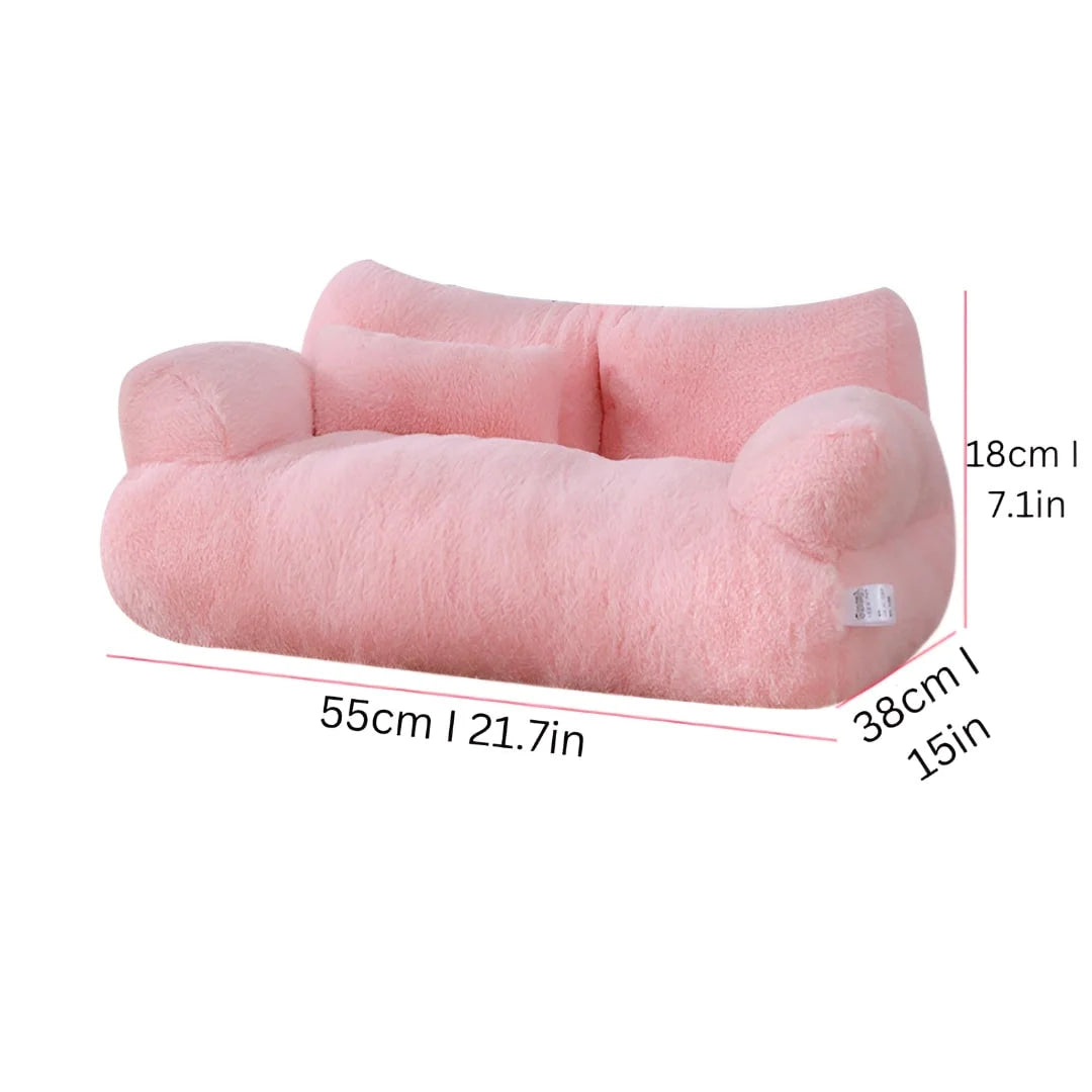 Pet Sofa Bed Plush Faux Leather Padded Armrests