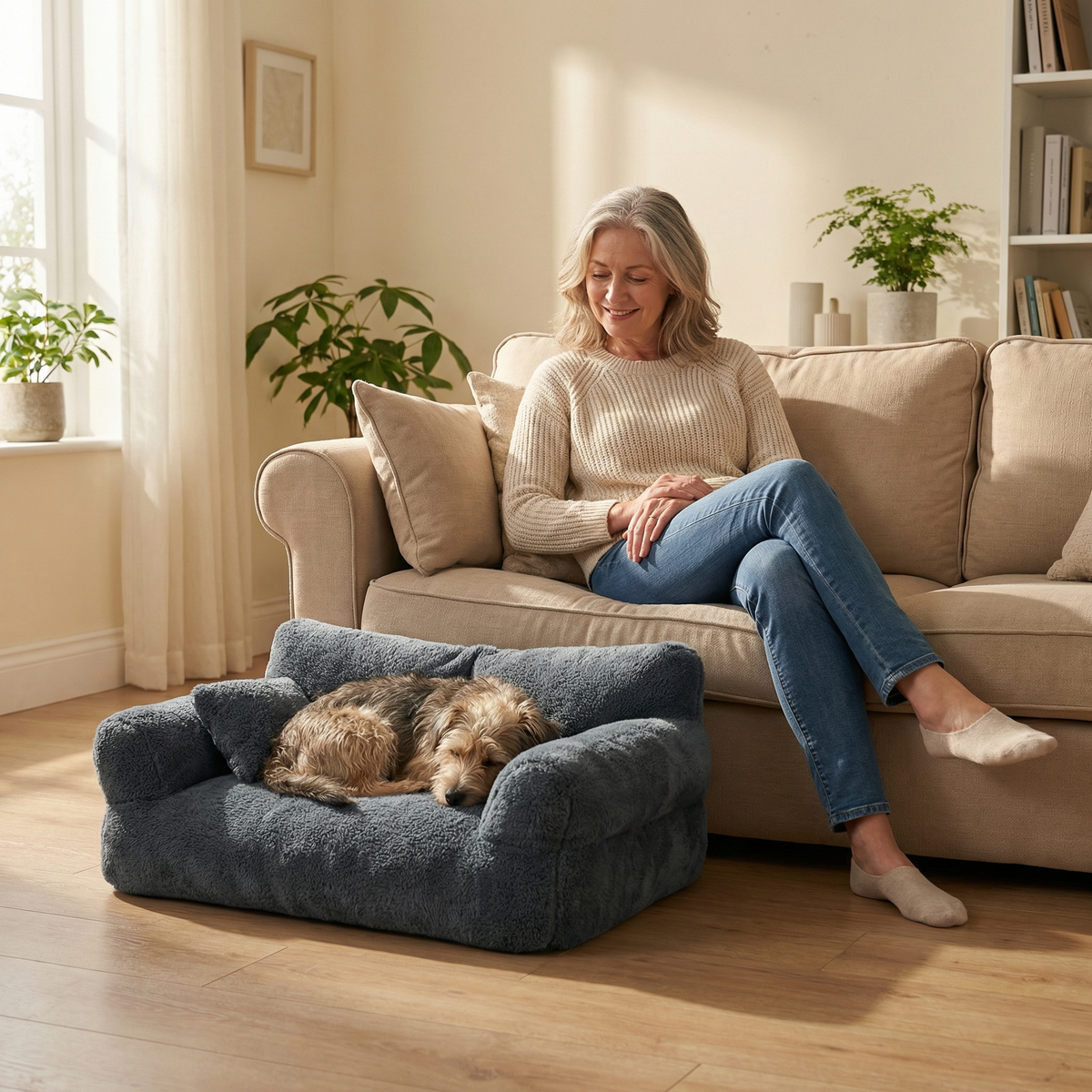 Pet Sofa Bed Plush Removable Washable Cover Waterproof Base