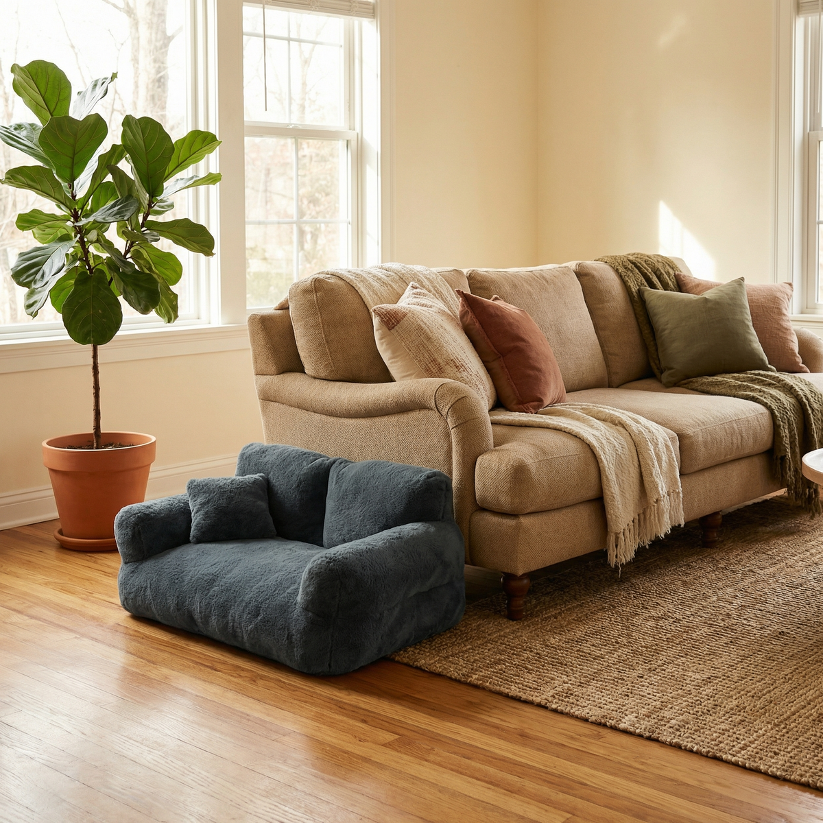Pet Sofa Bed Plush Removable Washable Cover Waterproof Base