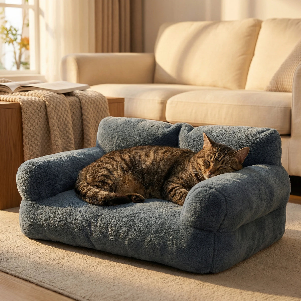 Pet Sofa Bed Rabbit-Plush Machine-Washable Cover Non-Slip Base