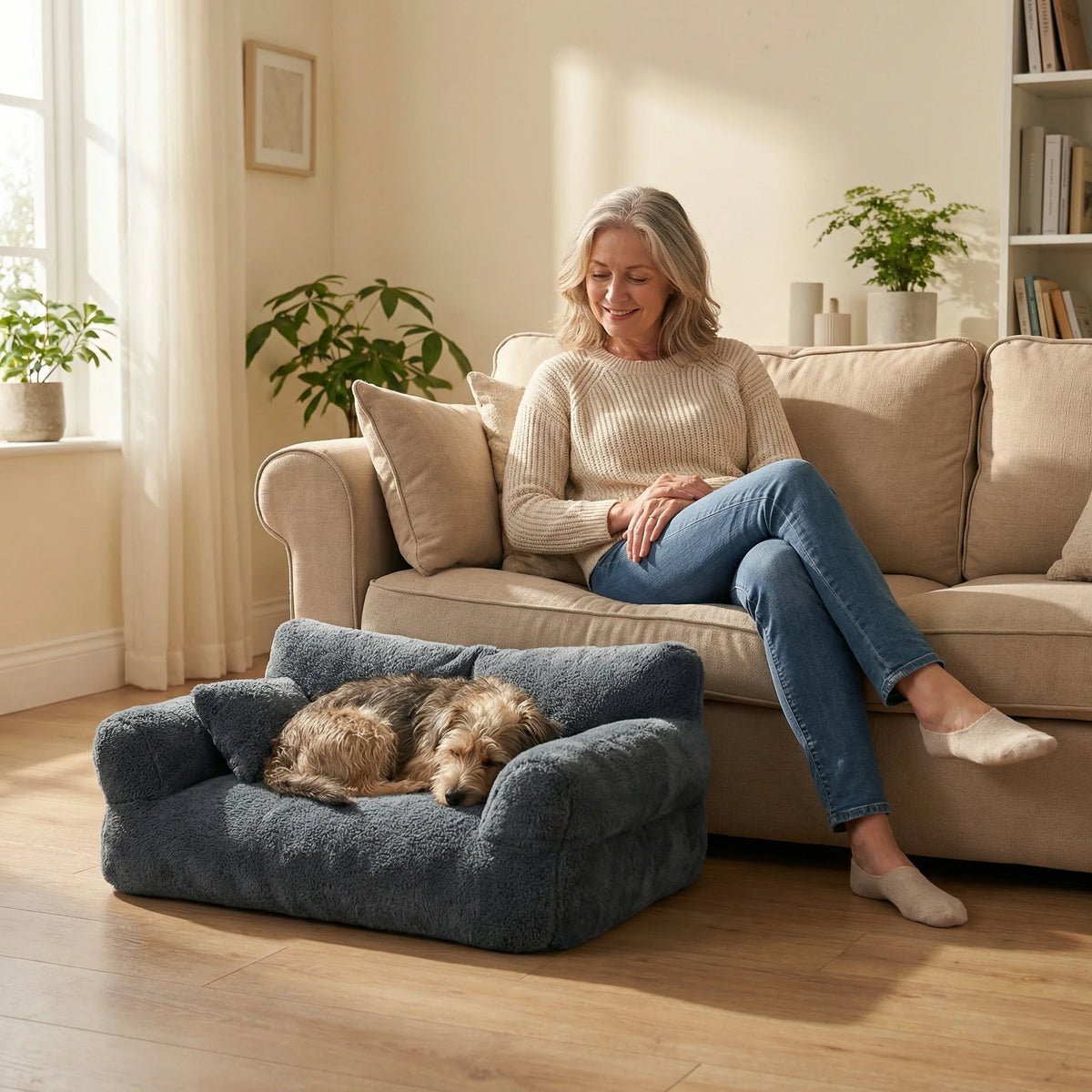 Pet Sofa Bed Rabbit-Plush Machine-Washable Cover Non-Slip Base
