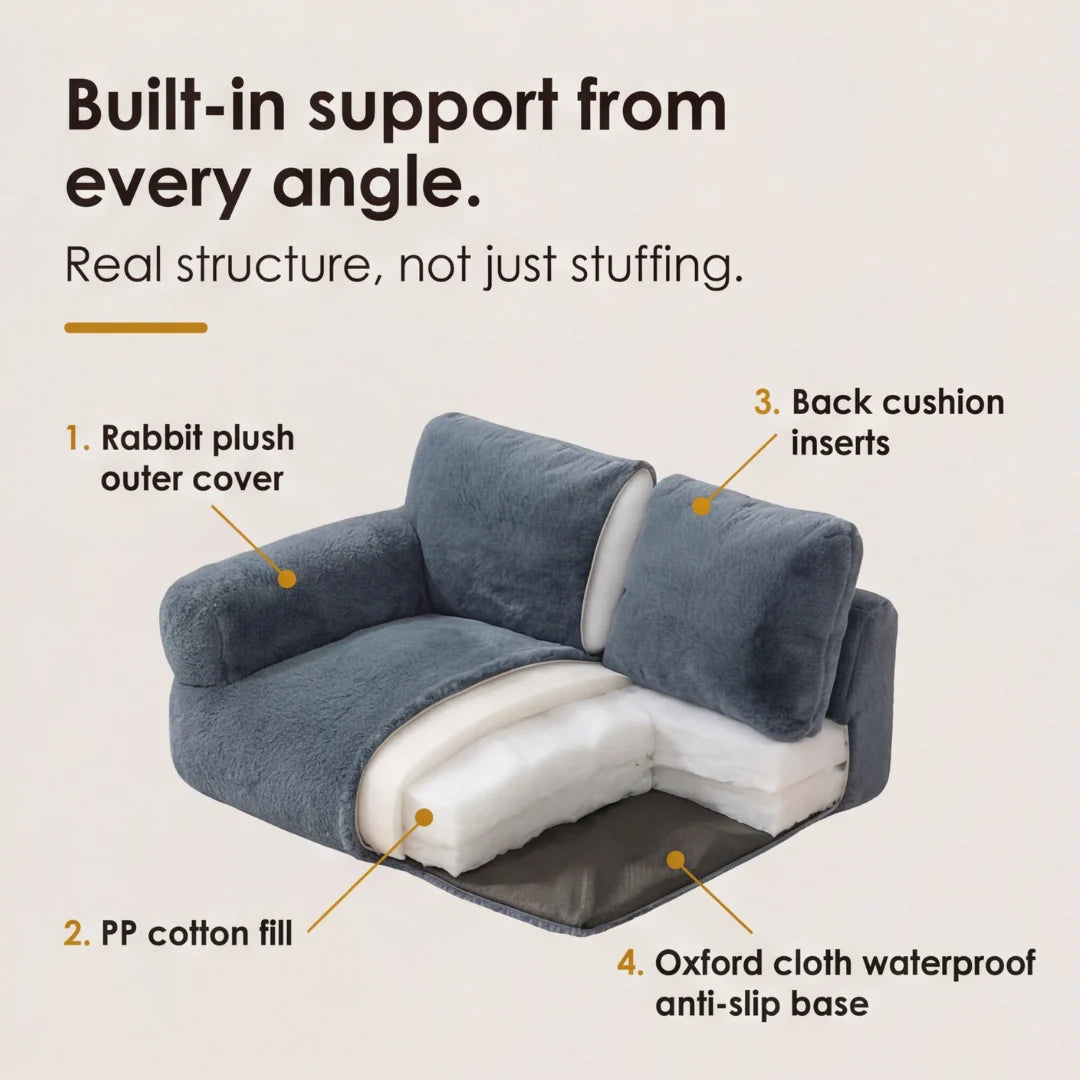 Pet Sofa Bed Rabbit-Plush Machine-Washable Cover Non-Slip Base