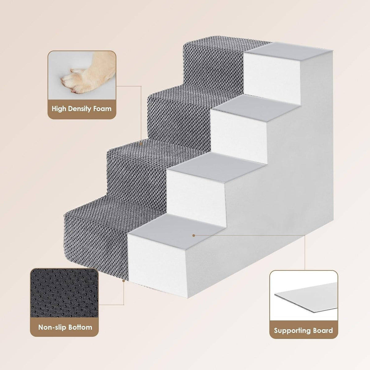 Pet Stairs 4-Step Foldable & Washable Cover