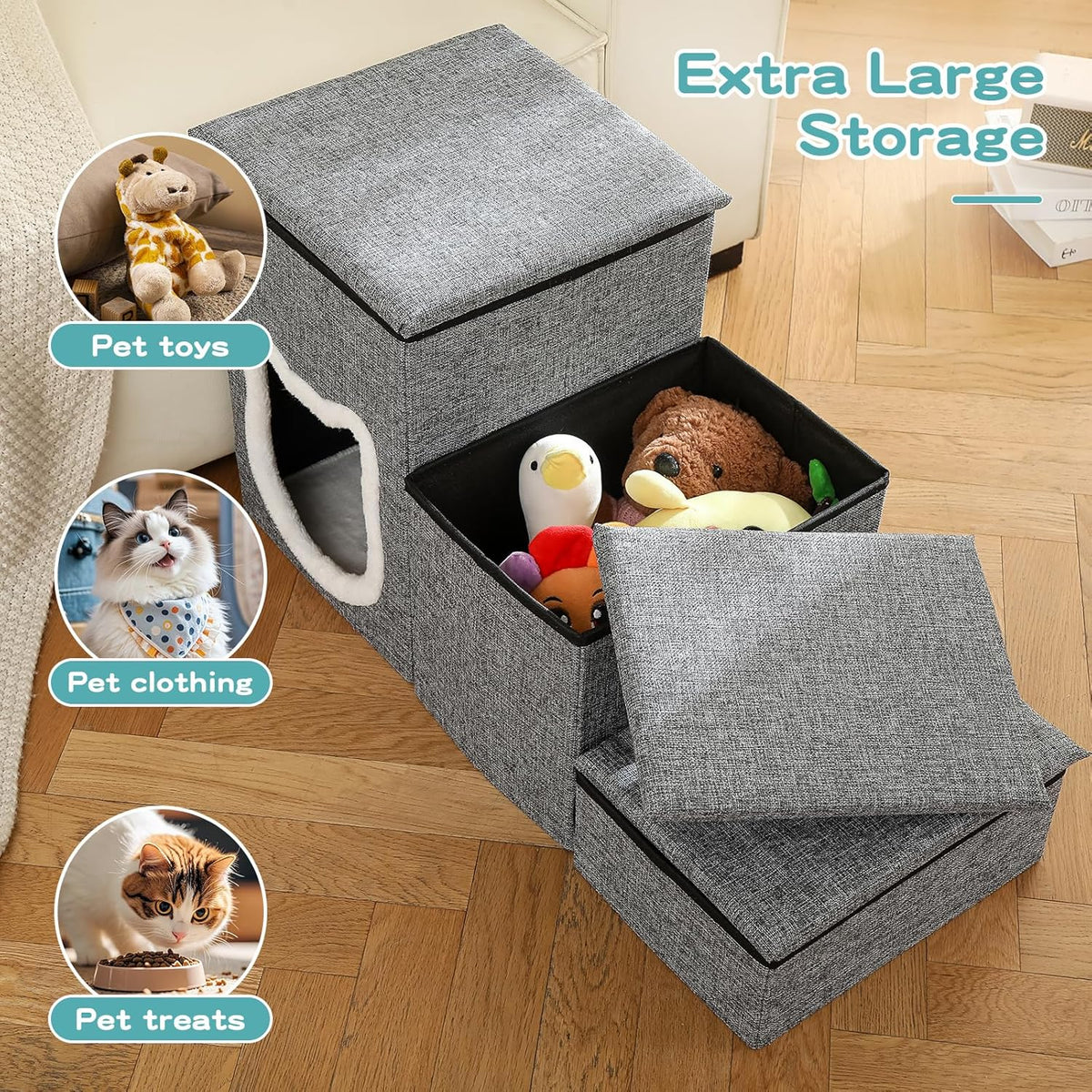 Pet Stairs Foldable With Plush Condo & Storage