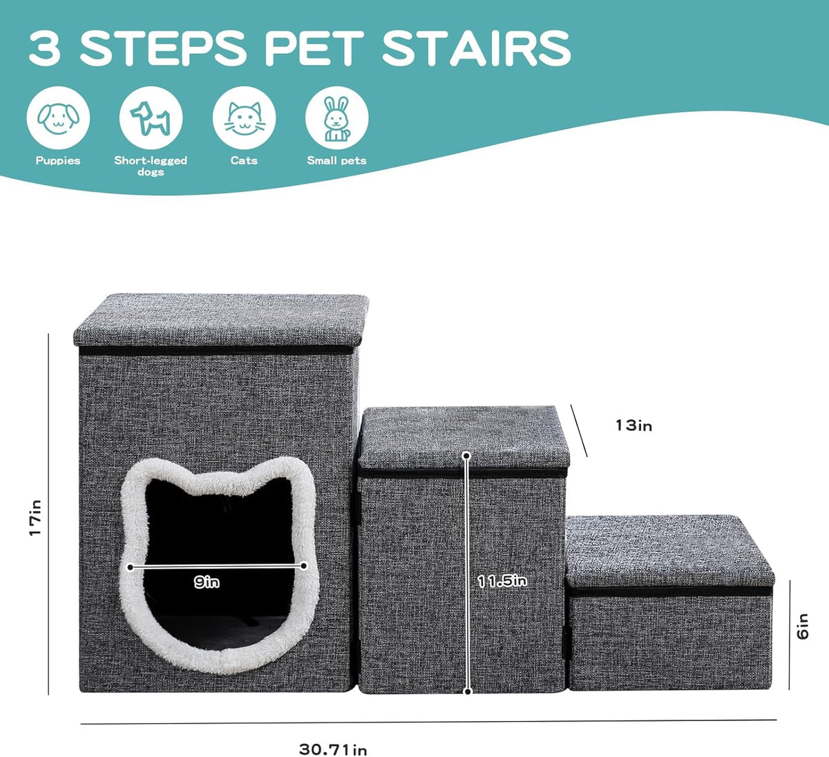 Pet Stairs Foldable With Plush Condo & Storage