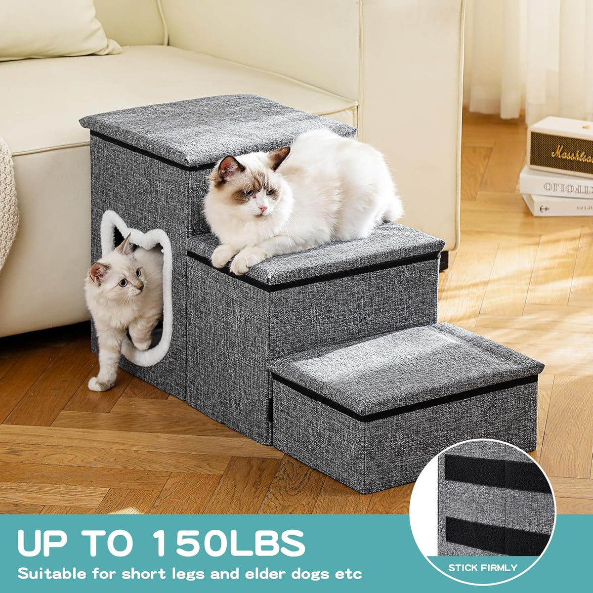 Pet Stairs Foldable With Plush Condo & Storage