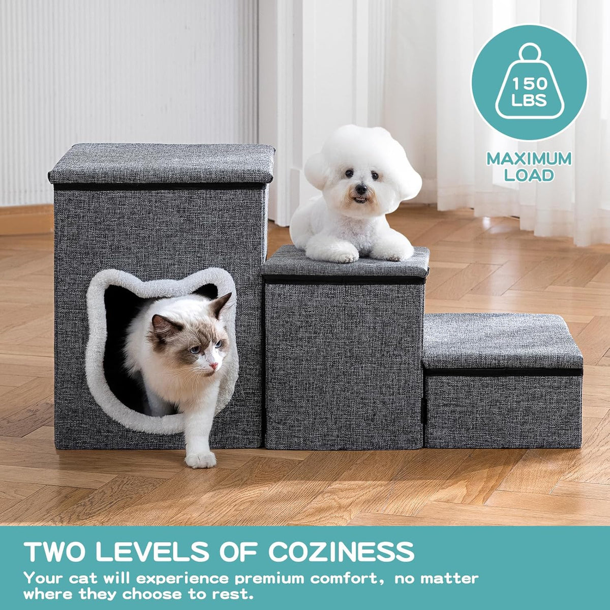 Pet Stairs Foldable With Plush Condo & Storage