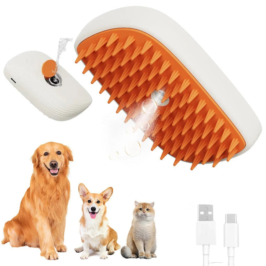 Pet Steam Brush USB Rechargeable Removable Heads
