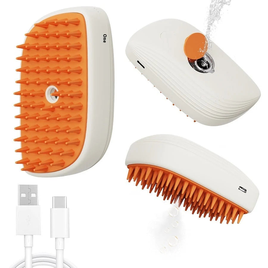 Pet Steam Brush USB Rechargeable Removable Heads