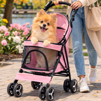 Pet Stroller Lightweight Foldable Mesh & Padded Interior