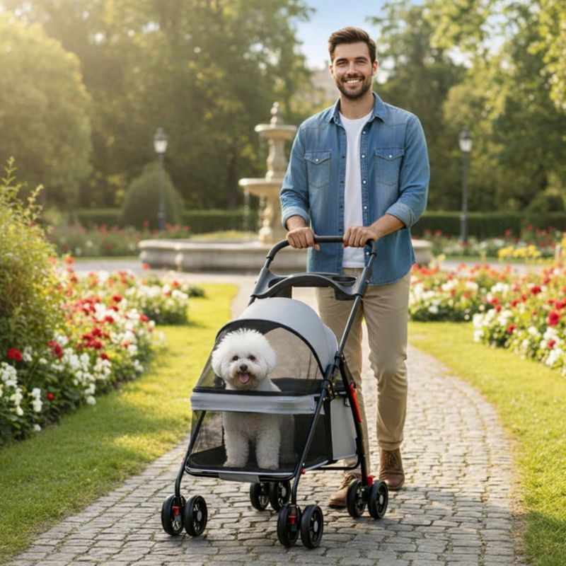 Pet Stroller Lightweight Foldable Mesh & Padded Interior