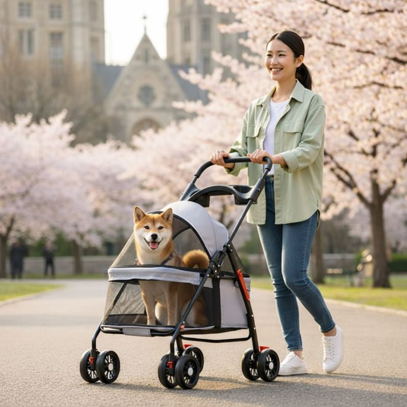 Pet Stroller Lightweight Foldable Mesh & Padded Interior