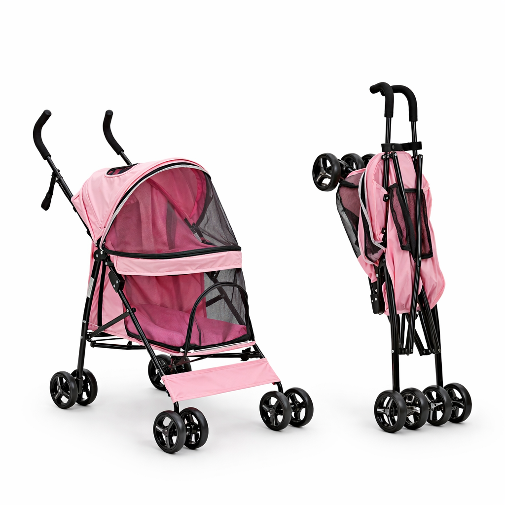 Pet Stroller Lightweight Foldable Mesh & Padded Interior