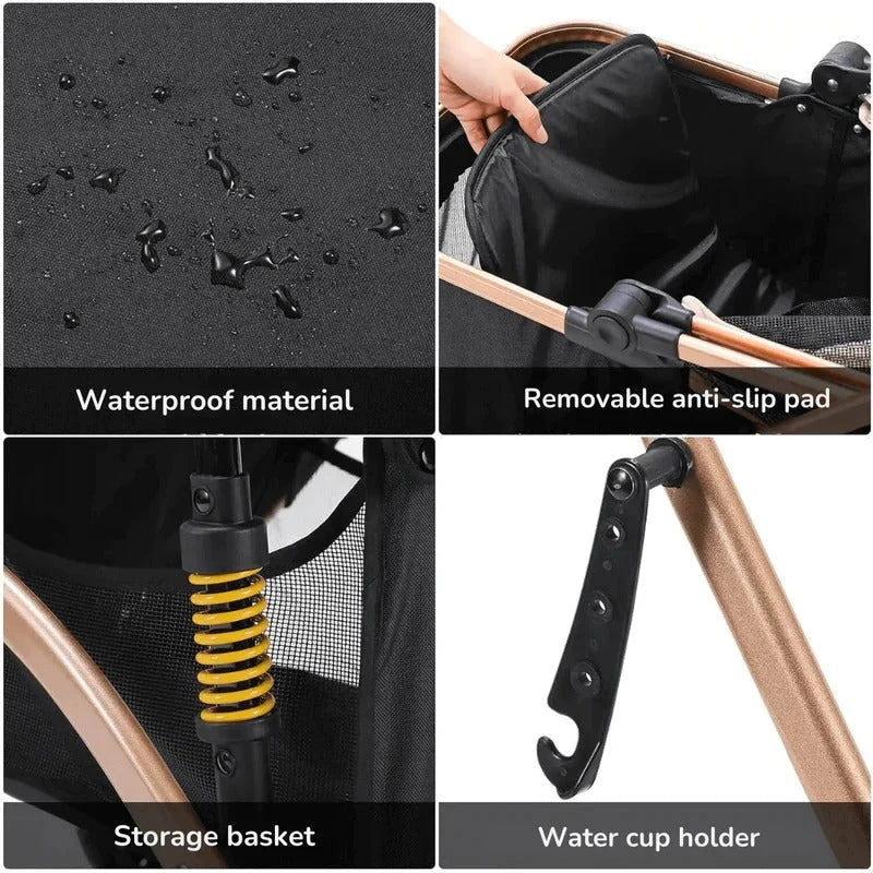 Pet Stroller One-Hand Fold Detachable Carrier 88 lb Capacity