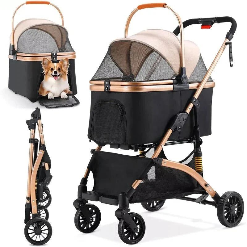 Pet Stroller One-Hand Foldable Detachable Carrier 88 lb Capacity