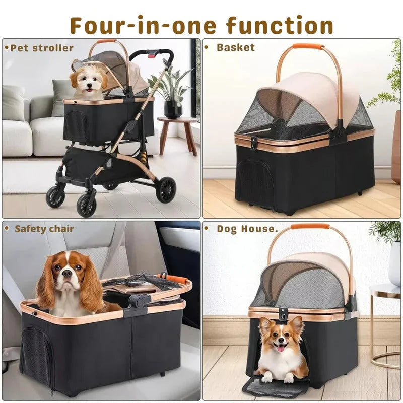 Pet Stroller One-Hand Foldable Detachable Carrier 88 lb Capacity