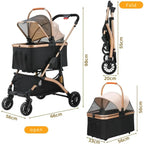 Pet Stroller One-Hand Foldable Detachable Carrier 88 lb Capacity