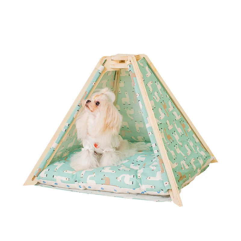Pet Teepee Wooden Frame Plush Cotton Machine Washable