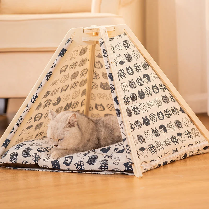 Pet Teepee Wooden Frame Plush Cotton Machine Washable
