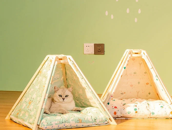 Pet Teepee Wooden Frame Plush Cotton Machine Washable