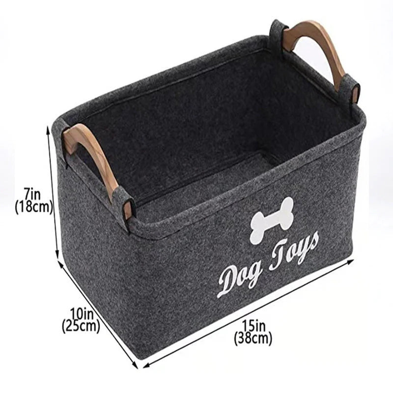 Pet Toy Storage Basket Large Capacity Felt Sturdy Handles
