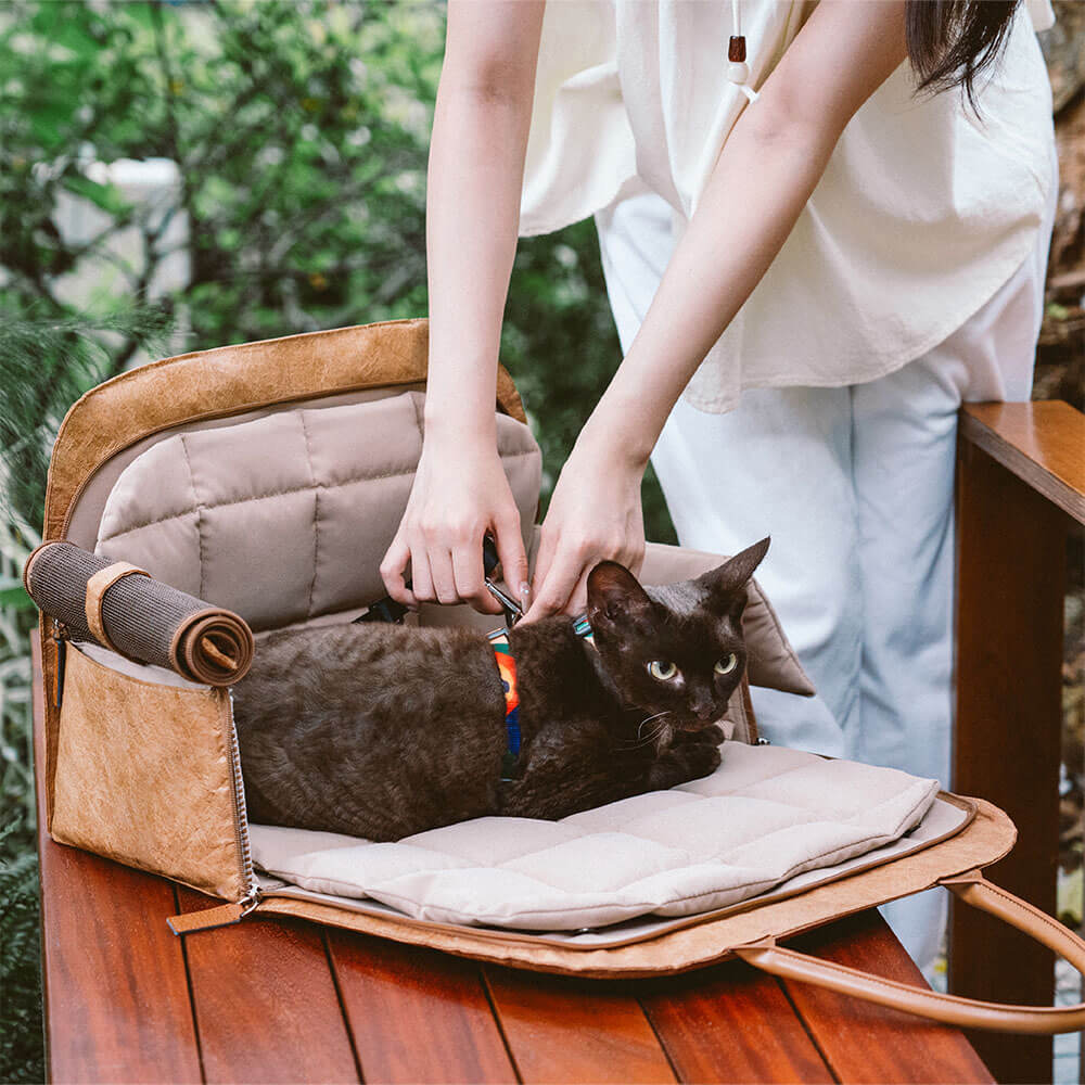 Pet Travel Carrier Expandable Breathable Seatbelt Slot