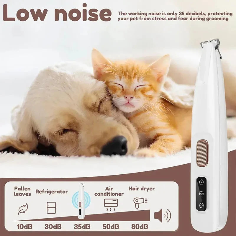 Pet Trimmer Rechargeable & Waterproof Whisper-Quiet LED Light