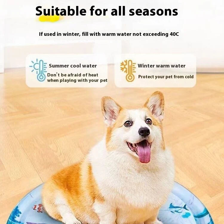 Pet Water Bed Instant Cooling Durable PVC Ocean Print