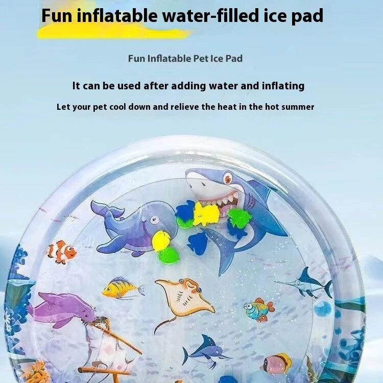 Pet Water Bed Instant Cooling Durable PVC Ocean Print