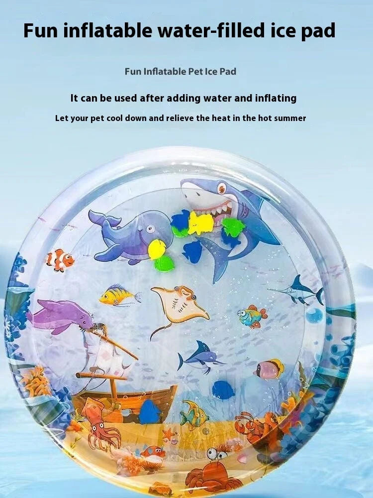 Pet Water Bed Instant Cooling Durable PVC Ocean Print