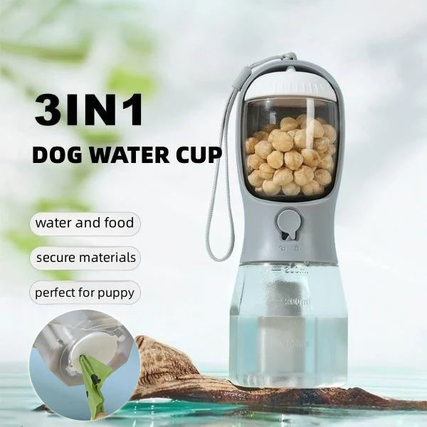 Pet Water Bottle 3-In-1 Built-In Filter & Food Container