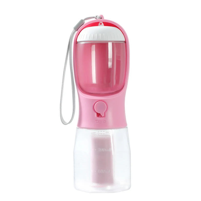 Pet Water Bottle 3-In-1 Built-In Filter & Food Container