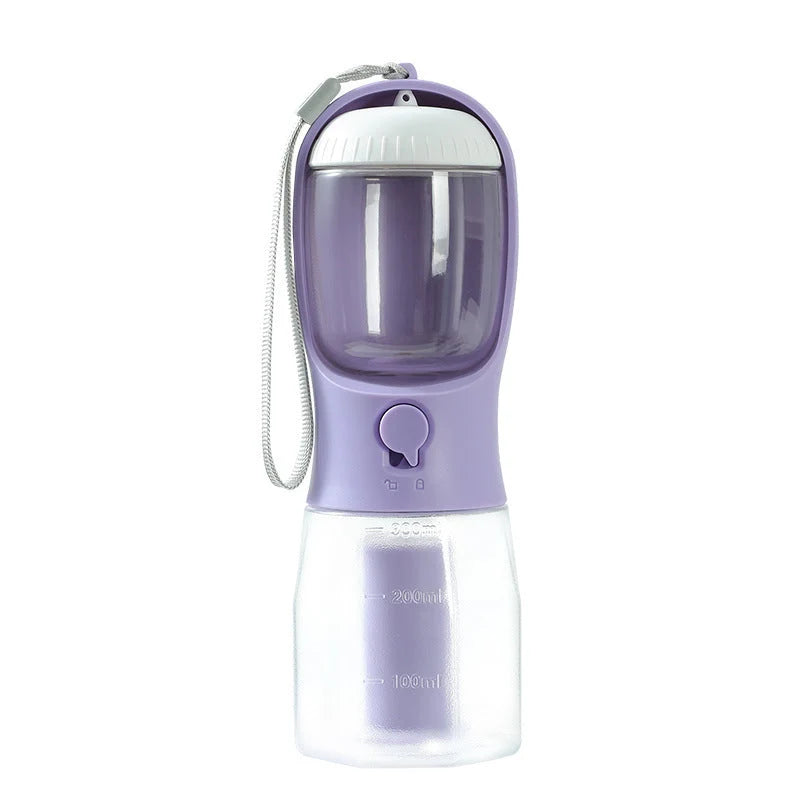 Pet Water Bottle 3-In-1 Built-In Filter & Food Container