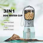 Pet Water Bottle 3-In-1 Built-In Filter & Food Container