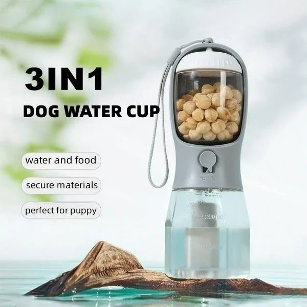 Pet Water Bottle 3-In-1 Built-In Filter & Food Container