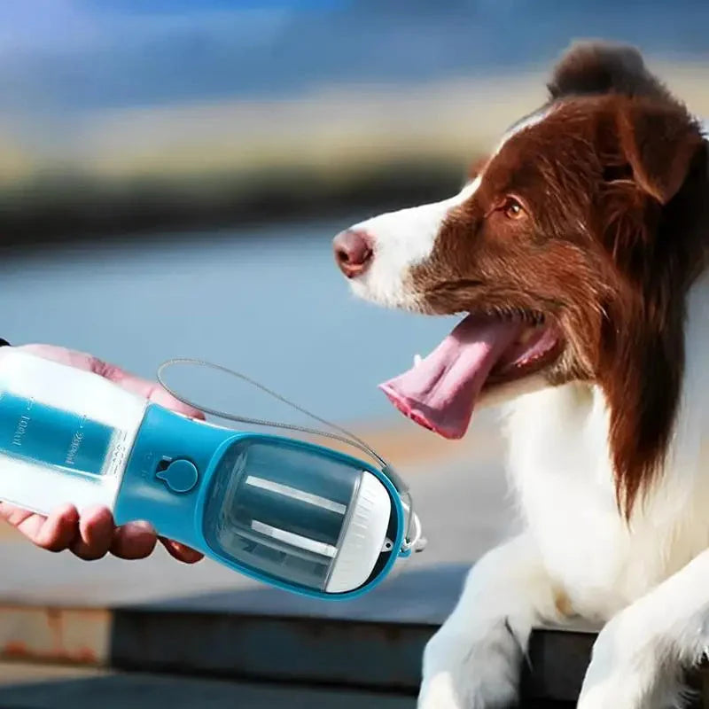 Pet Water Bottle 3-In-1 Built-In Filter & Food Container