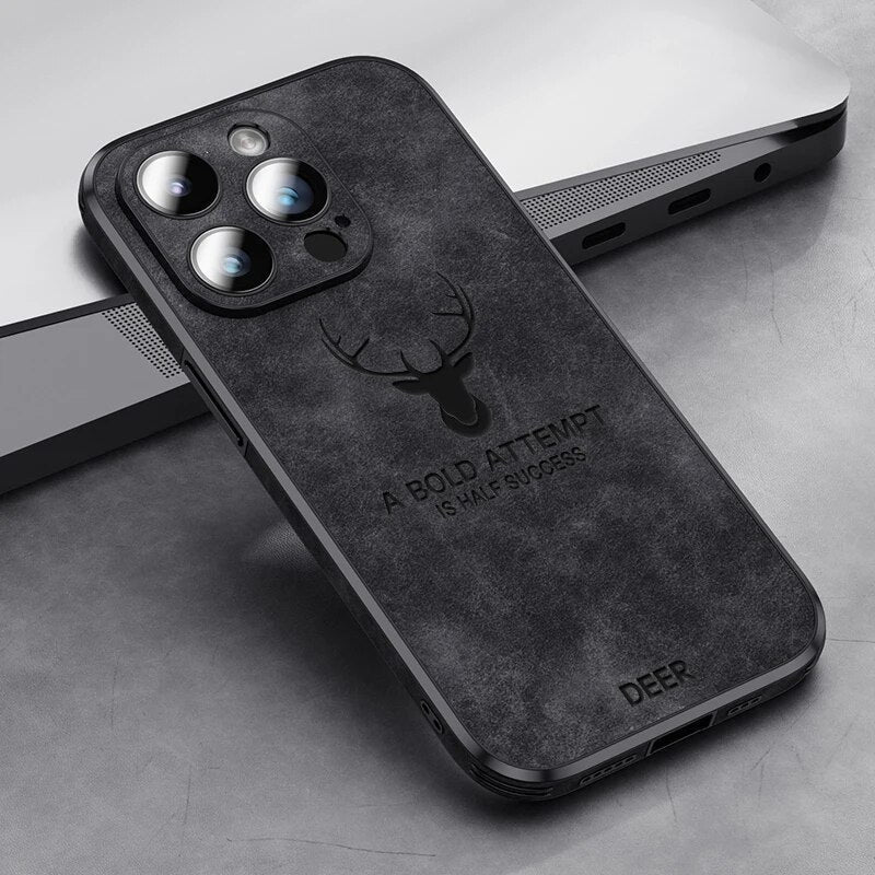 Phone Case Genuine Suede Shock-Absorbing Silicone Raised Camera Edge